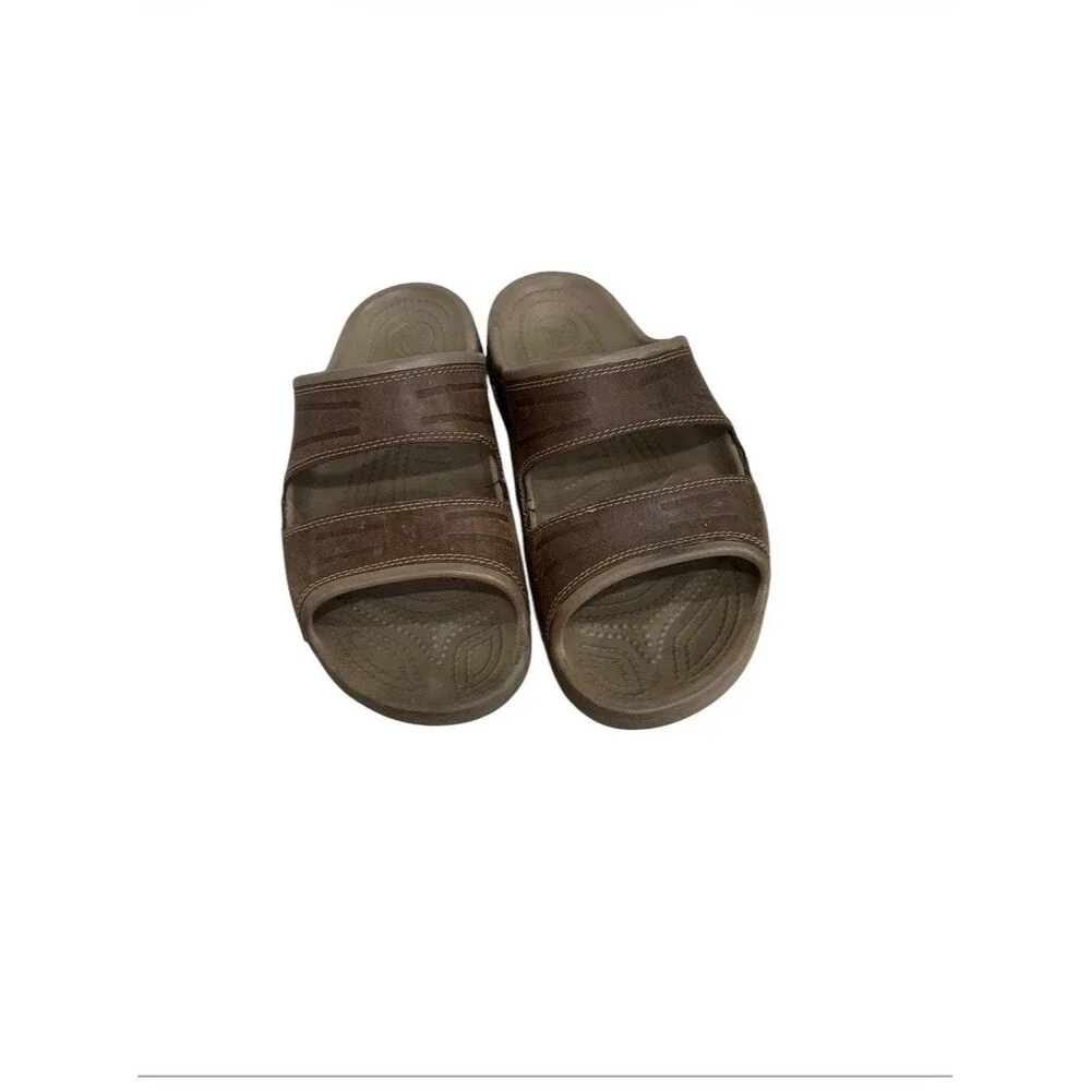 Crocs Yukon Two Strap Leather Sandals Brown Mens Sz 12